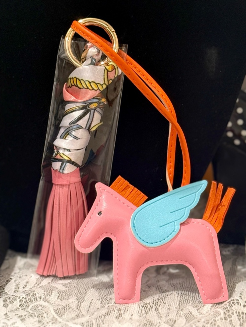 Pink Pony Bag Charm with tassel bag charm